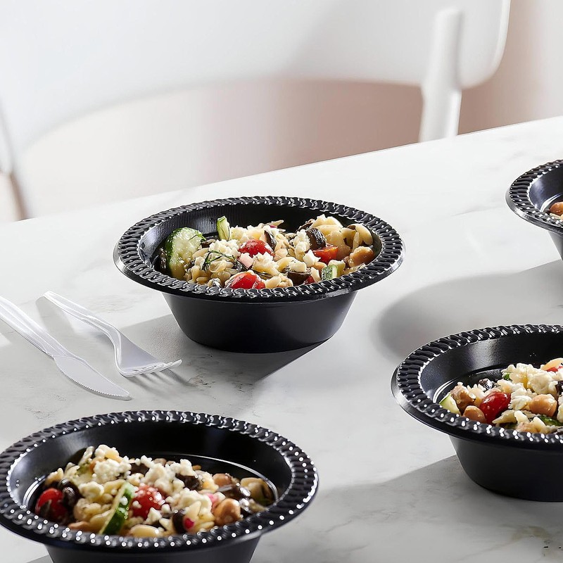 Cuisine Black Plastic Bowls - 12oz. (Pack of 100) Durable