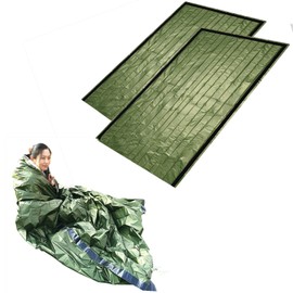 Ninth C 2pack Emergency Sleeping Bag, Thermal Emergency Bivy Sack, Survival Sleeping Bag, Mylar Emergency Blanket, Includes Stuff Sack with Survival Whistle (Army green)