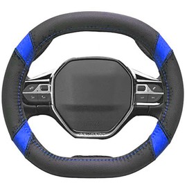 Mayco Bell Microfiber Leather Car Steering Wheel Cover Fit for Peugeot 3008 4008 5008 2016-2019 508 208 2019 e-208 (Black Blue)