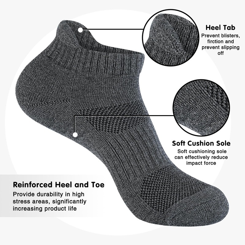 Monxiery Mens 100% Cotton Ankle Socks, Athletic Cushioned Performance Running