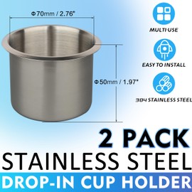 ULIBERMAGNET Stainless Steel Drop-in Cup Holder Insert,Tool Stroage Organizer Insert Cup,Drink Can Holders for Screw Nut Accessory Boats Rvs Cars and Trucks Portable Drink Can Holders