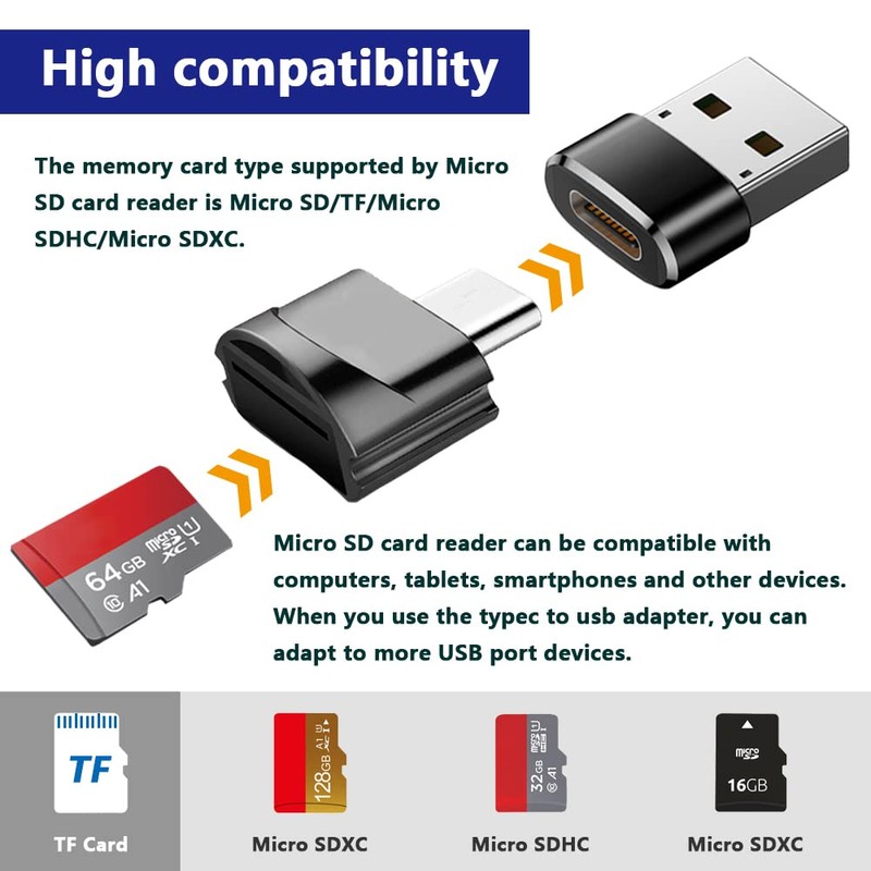 Xiatiaosann USB C to Micro SD TF Card Reader, Type