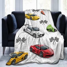 Abaysto Racing Car Theme Throw Blanket for Kids,Multicolor Sport Race Cars Fuzzy Plush Blanket for Boys Gift, Car Flannel Blanket with Race Checkered Flag for Children Teen 130x150cm(50x60 Inch)