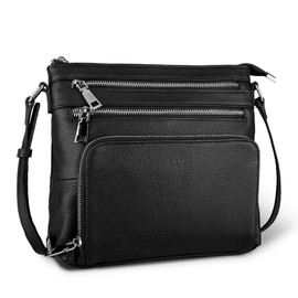 befen Black Genuine Leather Crossbody Purses for Women, Ladies Anti-Theft Medium Crossbody Shoulder Bags with Built in RFID Blocking Wallet