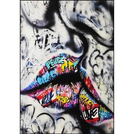 KUSTOM ART Street Art Series Lips Kiss Sensuality Print on Wood 30 x 21 cm