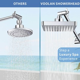 Voolan Rain Shower Head with 11" Extension Arm - High Pressure Rainfall Showerhead - Luxury Modern Look - Comfortable Shower Experience Even at Low Water Flow (Square, Chrome)