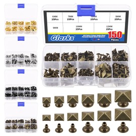 Glarks 150 pieces bronze spike rivets, 6 mm, 7 mm, 8 mm, 9 mm, 10 mm, 12 mm, pyramid quick rivets, studs, square punk spikes, leather craft, decoration for clothes, belts, bags, shoes