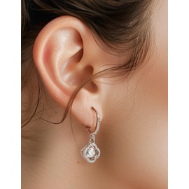 MomentWish Dangle Earrings for Women, Moissanite Drop Earrings with Dancing Stone 925 Sterling Silver Hoop Wedding Anniversary Mother's Day Gifts for Wife Girlfriend-Clover