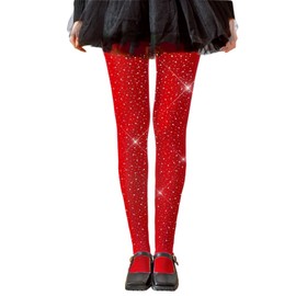 LUCKELF Girls Glitter Tights, Soft Opaque Tights Sparkle Rhinestone Tights School Dress Dance Stockings (US, Age, 8 Years, 14 Years, Red)