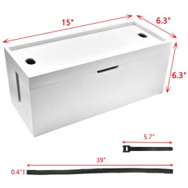 15 inch Bamboo Large Cable Management Box, Organizer Cord Box Hider - Power Strip Hider Cable Storage for Office, TV Wires, Desk Cord Organizer, No Assembley Required, Bamboo (White)