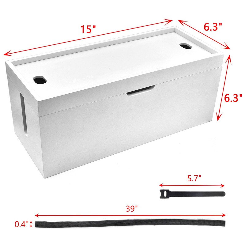 15 inch Bamboo Large Cable Management Box, Organizer Cord Box