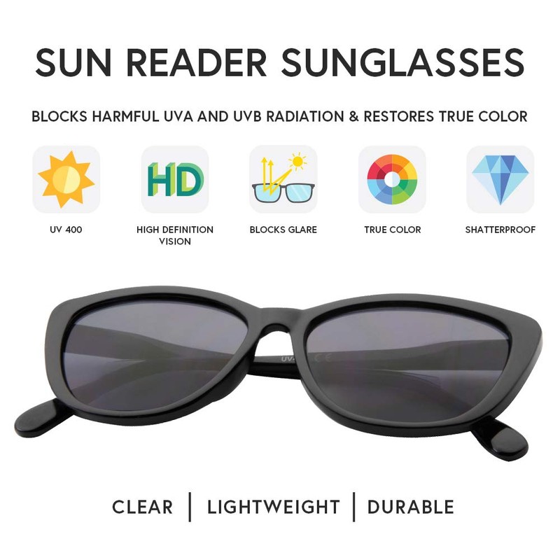 VITENZI Full Reader Sunglasses for Women, Cat Eye Tinted Reading