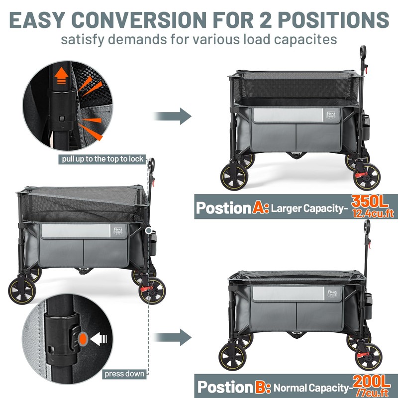 TIMBER RIDGE 350L Extra Large Collapsible Folding Wagon Carts with