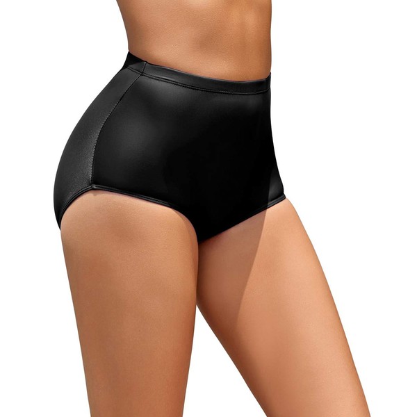 speerise Womens High Waisted Bikini Bottoms Shorts Nylon Spandex Ballet Dance Brief Panty, XL, Black