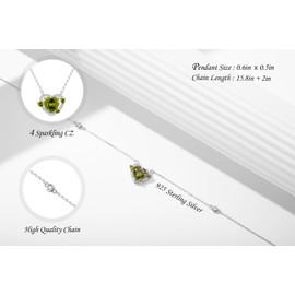 Love Heart Peridot Birthstone Necklace for Women 925 Sterling Silver August Pendant Jewelry Anniversary Valentines Mothers Day Birthday Birthstones Gifts for Wife Girlfriend Mom Girls Grandma Her