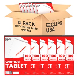 E-CLIPS USA Notepads, Unruled Writing Tablet, Note Pads 6 x 9, Small Notepads, Memo Pad, White, Chipboard Back, Writing Pad, Office Supplies, 100 Sheets Per Pad (12 Pack)