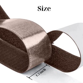 1.5 inch x 1 Yards Brown Wide Hook and Loop with Self Adhesive Tape Strong Sticky Back Roll Nylon Heavy Duty Strips Excellent Grip Fabric Softener for Home Office School Car Craft Organizer