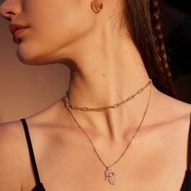 Valloey Rover Gold Coin Necklace,14K Gold Plated Cute Dainty Evil Eye Heart Disk Necklaces for Women Jewelry Gift