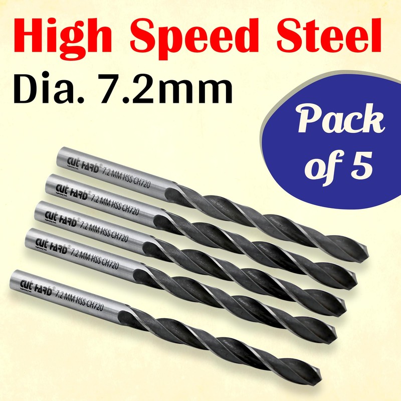 CUTHARD 7.2 mm, Pack of 5, HSS Jobber Drill, Straight