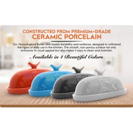 JBK Pottery Hummingbird Butter Dish - White (Large Capacity) Fits East or West Coast Butter! Large enough to hold 2 sticks of butter.