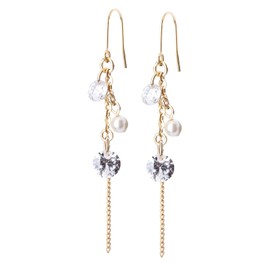 LOKUMI cu-7 Earrings, Hypoallergenic, Made in Japan, Cubic Zirconia, Pearl, Chain, Hook, Hook, Earrings, Simple, Long, Swaying, Popular, Office Gift, Present Nickel Free, Brass Cubic Zirconia Created