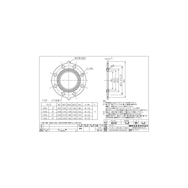 HS Valve EPDM Rubber HS Gasket 10K Flange Gasket Connection