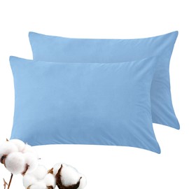 LINENOVA 100% Luxury Cotton Standard Pillowcases(Set of 2),Super Soft and Breathable Envelope Closure Pillow Cases - 48x74cm - Light Blue