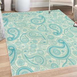 Lunarable Paisley Decorative Rug, Romantic Old Fashioned Leaf Motifs Vintage Design Royal Victorian Revival, Quality Carpet for Bedroom Dorm and Living Room, 4' X 5' 5", Sky Blue