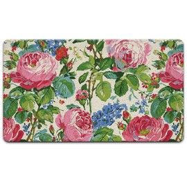 Vintage Pink Rose Floral Door Mat, Cottage Core Botanical Flower Doormat Indoor Outdoor Outside Entrance Entryway, Farmhouse Floral Welcome Mat for Front Door, 17x30 Inch