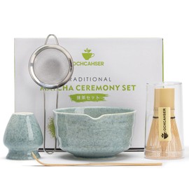 Ochcahser Matcha Kit Set, Matcha Whisk Set Includes Matcha Bowl And Holder, Bamboo Matcha Whisk, Scoop and Matcha Sifter, 17 oz Mottled Blue Glaze Ceramic Matcha Kit for Tea Lovers
