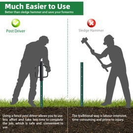 XUEBIHAOHE Fence Post Driver, 17 Inch T Post Driver, 2.7 Inch Inner Diameter Post Driver, 7 LB Heavy Duty Black Post Pounder, Post Driver with Handle, Hand Post Rammer for U Fence Post, Wooden Post