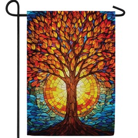 America Forever Stained Glass Tree Garden Flag, 12.5 x 18 inches Double Sided, Vibrant Fall Tree with Sun, Tree of Life, Autumn Seasonal Outdoor Flags for Yard, Lawn, and Garden