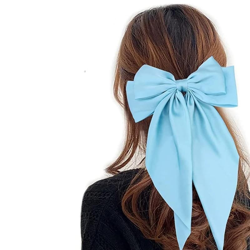 Fermaglio per capelli con fiocco in raso setoso blu chiaro