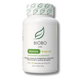 BioCore Prob-AC, Suplemento Alimenticio con Probióticos, Minerales, Vitamina B3 e Inulina de Agave, Cápsulas