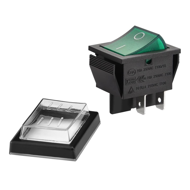 Heschen Rocker Switch ON-OFF DPST 4 Terminals Green Light 16A