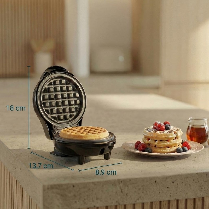 Bestron Mini Waffle Iron for Classic Waffles, Small Waffle Maker