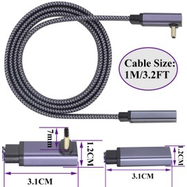 AAOTOKK Flat Braided 90 Degree USB Type C 3.1 Connector Cable 60W&3A Up&Down Angle Type C 3.1 USB Male to Female Cable Supports Charging,Data,Audio,Video Cable for Laptop&Tablet&Mobile Phone.(1M-M/F)