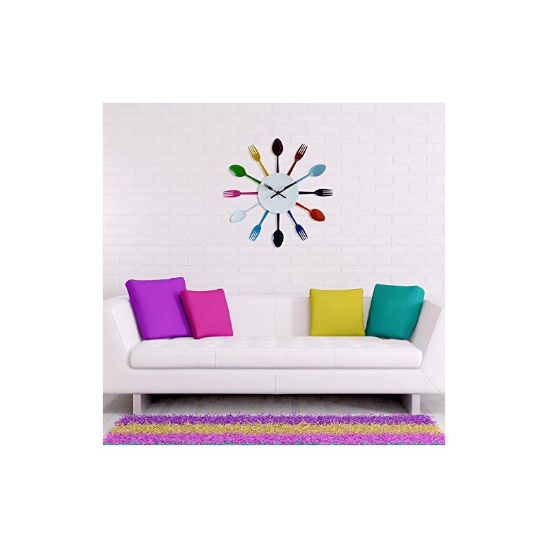 WALPLUS Spoon and Fork Colourful Kitchen Wall Clock Art Decals