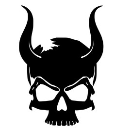 Alien Skull with Horns Design #4 Self Adhesive Vinyl Decal Sticker for: Cars Bikes Helmets CD Cases Motorcycle Clubs (2.1" x 3", Black)