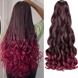 EFFGOCO 24 Inch 8 Packs French Curly Braiding Hair 100g/Pack Pre Stretched Curly Braiding Hair Bouncy French Curl Braiding Hair Loose Wavy Braids Hair Extensions for Women (24 Inch, 1B/BUG)