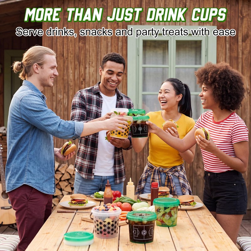 12 Pack 25oz Soccer Party Cups with Straws Lids, White