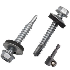 SKIR'CO Pack of 100 Galvanised Roofing Screws 5.5 x 38 mm Hexagonal Head DIN 7504-K Self-Drilling Screws with EPDM Sealing Washers