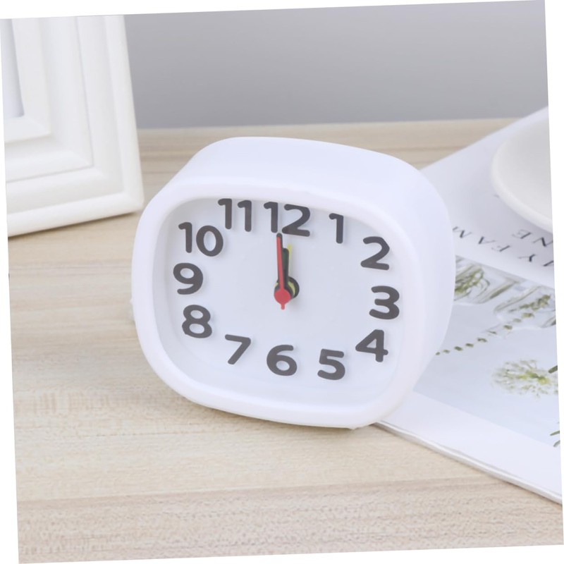 FUNOMOCYA Square Shape Alarm Clock Stylish White Desktop Timer Bright