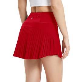 BALEAF Women's Tennis Skirt Pleated Tummy Control Golf Skorts Skirts with Pockets for Workout Sports Red XXL