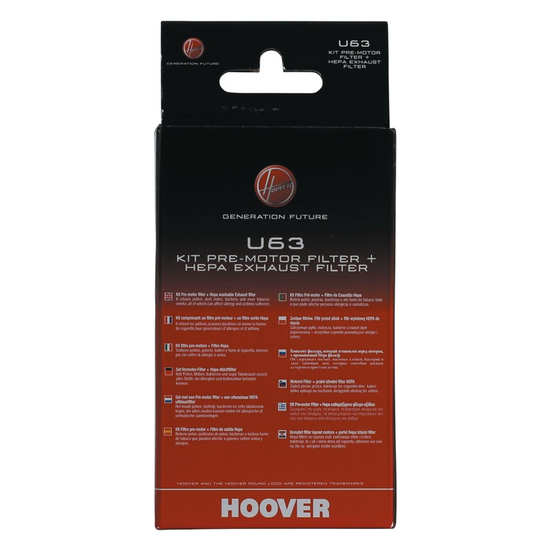 U63 1 PRE MOTOR FILTER & 1 EXHAUST HEPA FILTER