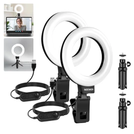 NEEWER BASICS 5" Ring Light for Video Conference Lighting, 2 Pack Clip on Light Kit with Desk Tripod Stands for Monitor Laptop Computer Zoom Call Live Streaming Recording Remote Working Learning, BR60