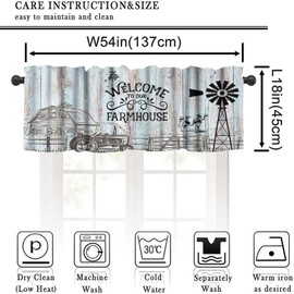 Djaby Rustic Windmill Kitchen Valance Curtain, Farmhouse Vintage Life Western Farm Barn Door Wooden Plank Cow Country Valance Curtain for Bedroom Room Farmhouse 54x18inch