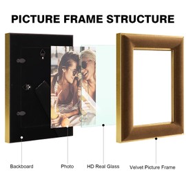 KSROECUD 5x7 Velvet Picture Frame, Brown Photo Frames with Modern Simple Metallic Gold Border, HD Real Glass Horizontal & Vertical Display for Tabletop and Wall Collage Decor (2 Pack)