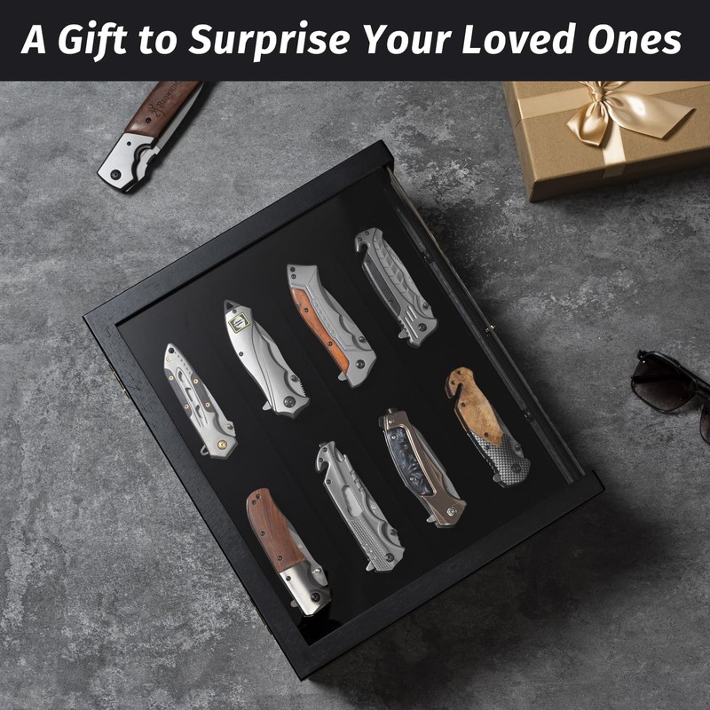 Emfogo Pocket Knife Display Case, Large Knife Collection Box for