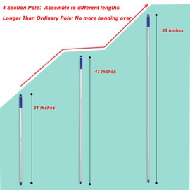 EaseYourDay 4-Section Lightweight Aluminum Alloy Pole Mop Replacement Handle Compatible with All Screw On American Threading System